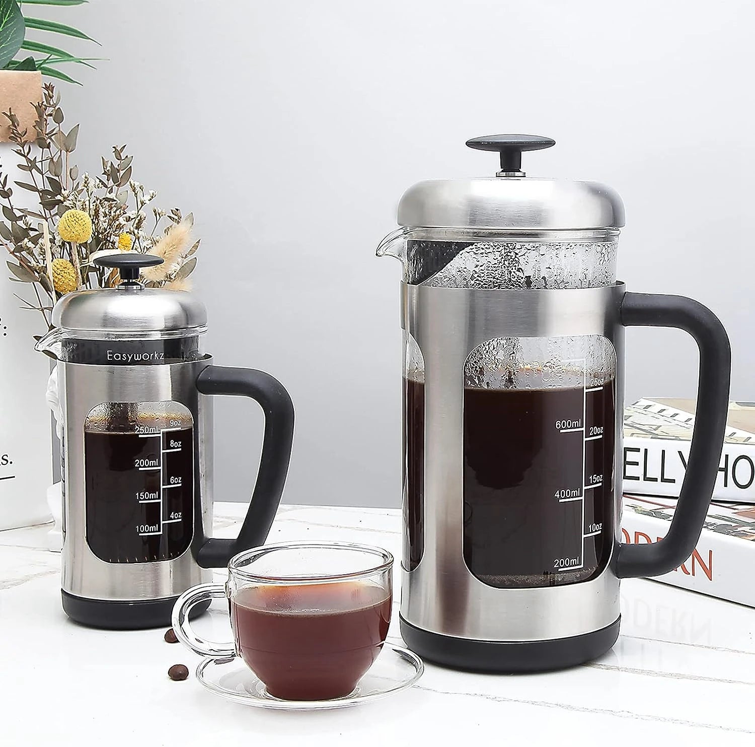 French Press Coffee Tea Maker with Borosilicate Glass,Soft Grip Handle - Image 4