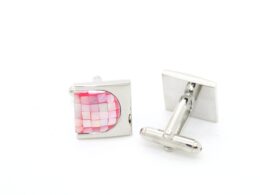 Silvertone U Pink Shell Cuff Links With Jewelry Box