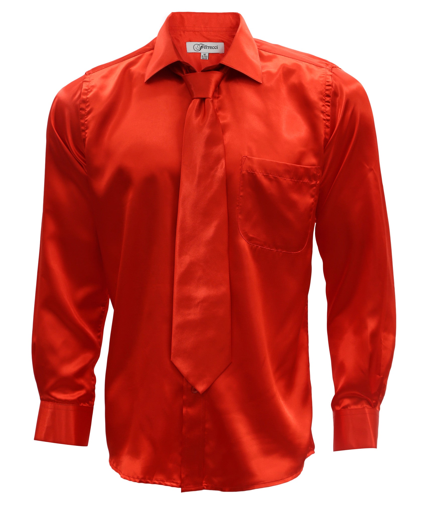 Burnt Red Satin Regular Fit French Cuff Dress Shirt, Tie & Hanky Set - Image 3