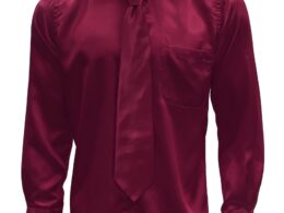 Burgundy Satin Regular Fit French Cuff Dress Shirt, Tie & Hanky Set
