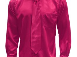 Fuchsia Satin Regular Fit Dress Shirt, Tie & Hanky Set