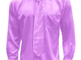Lavender Satin Regular Fit Dress Shirt, Tie & Hanky Set