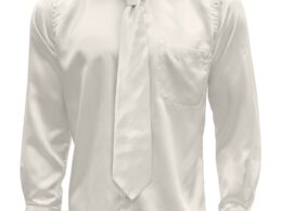 Off White Satin Regular Fit Dress Shirt, Tie & Hanky Set
