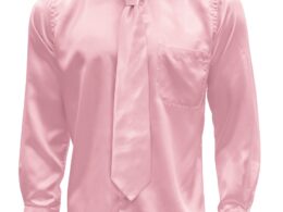 Pink Satin Regular Fit French Cuff Dress Shirt, Tie & Hanky Set
