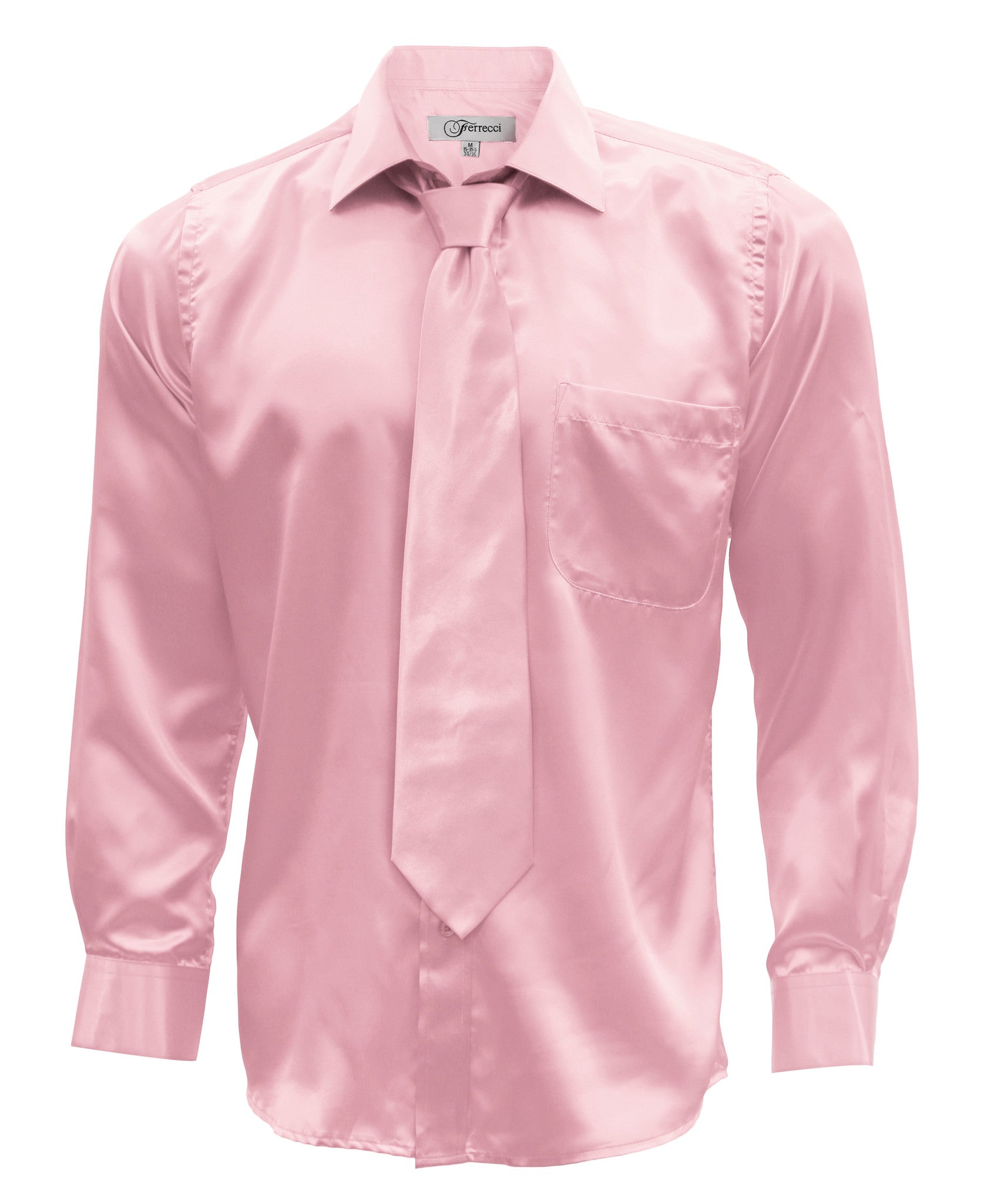Pink Satin Regular Fit French Cuff Dress Shirt, Tie & Hanky Set - Image 5