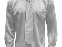 Silver Satin Regular Fit French Cuff Dress Shirt, Tie & Hanky Set