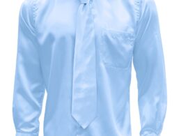 Sky Blue Satin Regular Fit Dress Shirt, Tie & Hanky Set