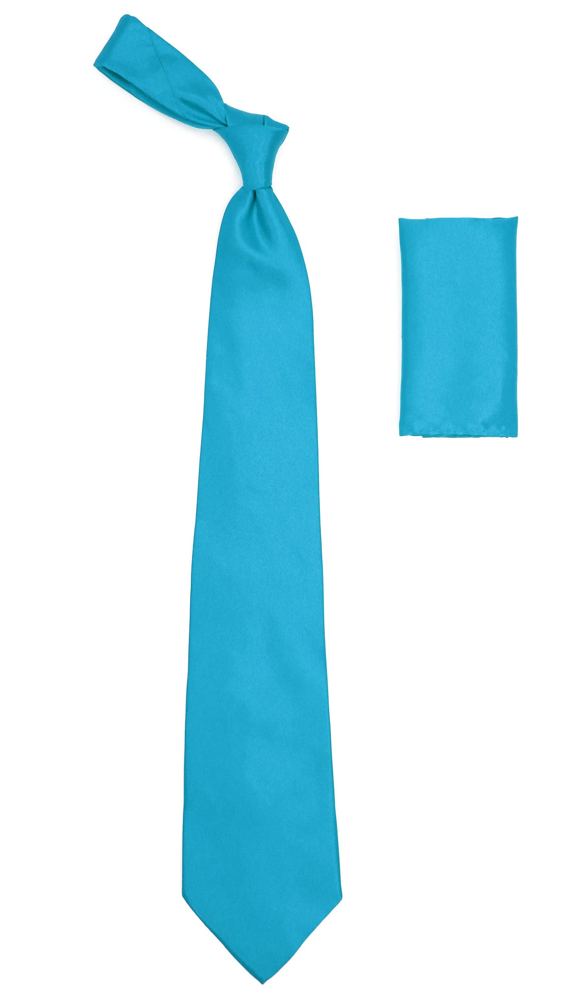 Turquoise Satin Regular Fit French Cuff Dress Shirt, Tie & Hanky Set - Image 2