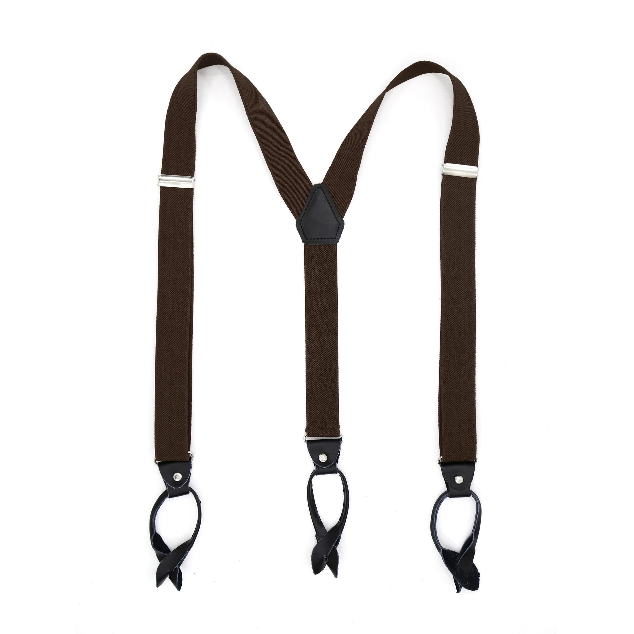 Dark Brown Blue Unisex Button End Suspenders - Image 3