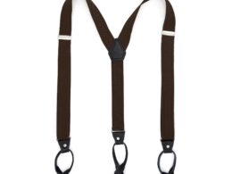 Dark Brown Blue Unisex Button End Suspenders