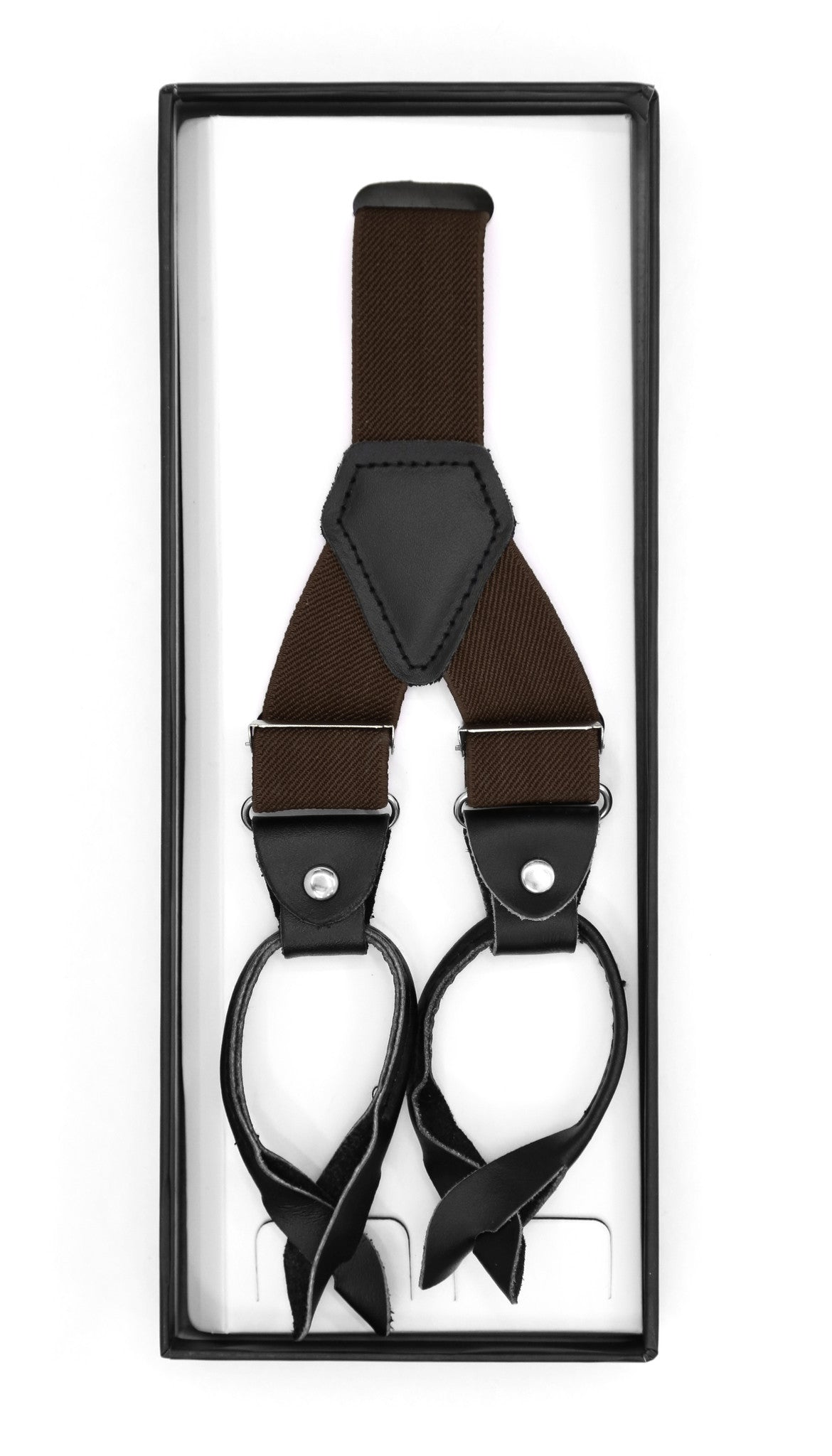 Dark Brown Blue Unisex Button End Suspenders - Image 2