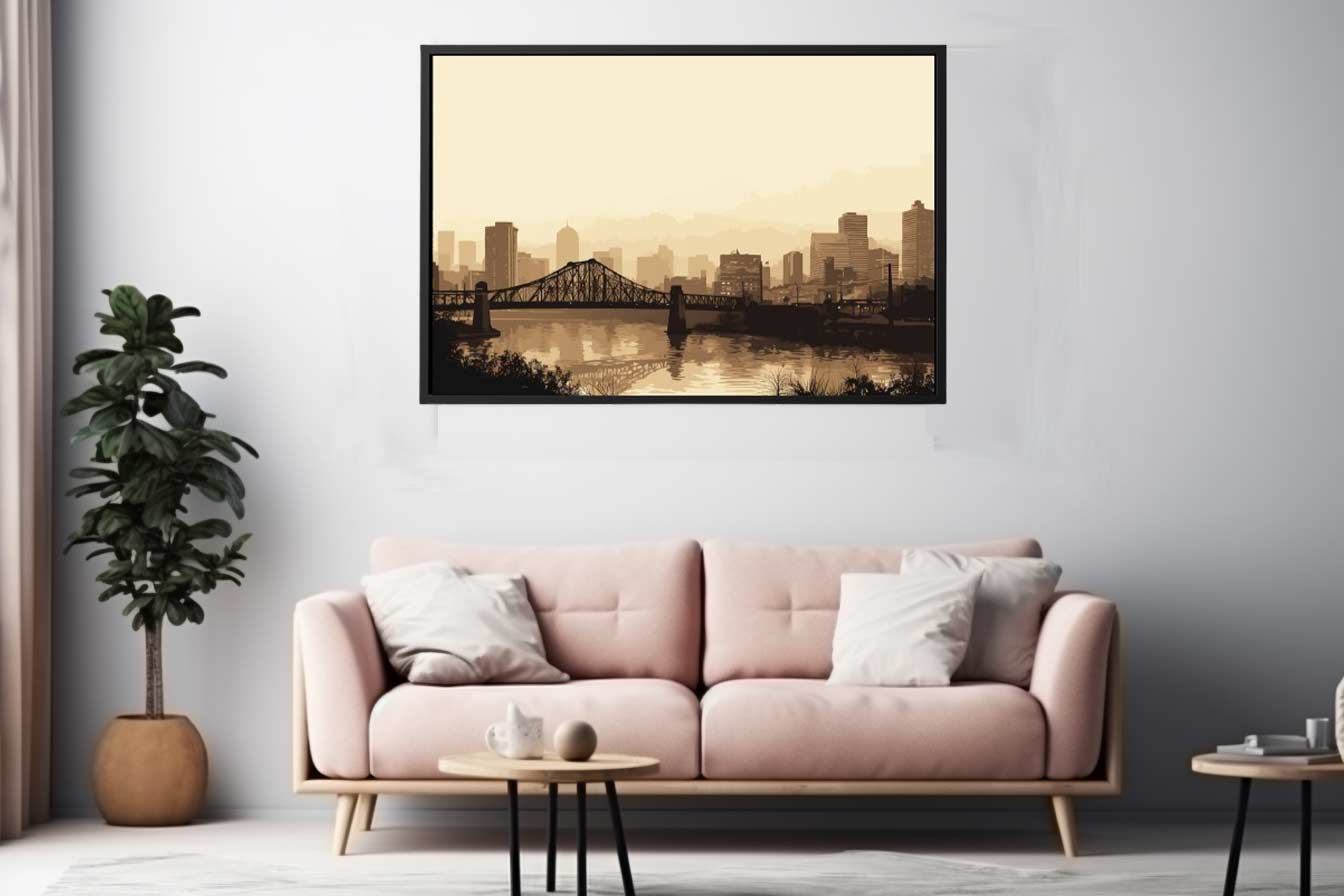 Brisbane Bridge Sepia Art Canvas Art Print - Image 2