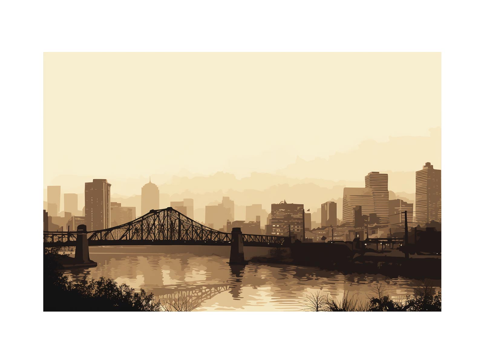 Brisbane Bridge Sepia Art Canvas Art Print