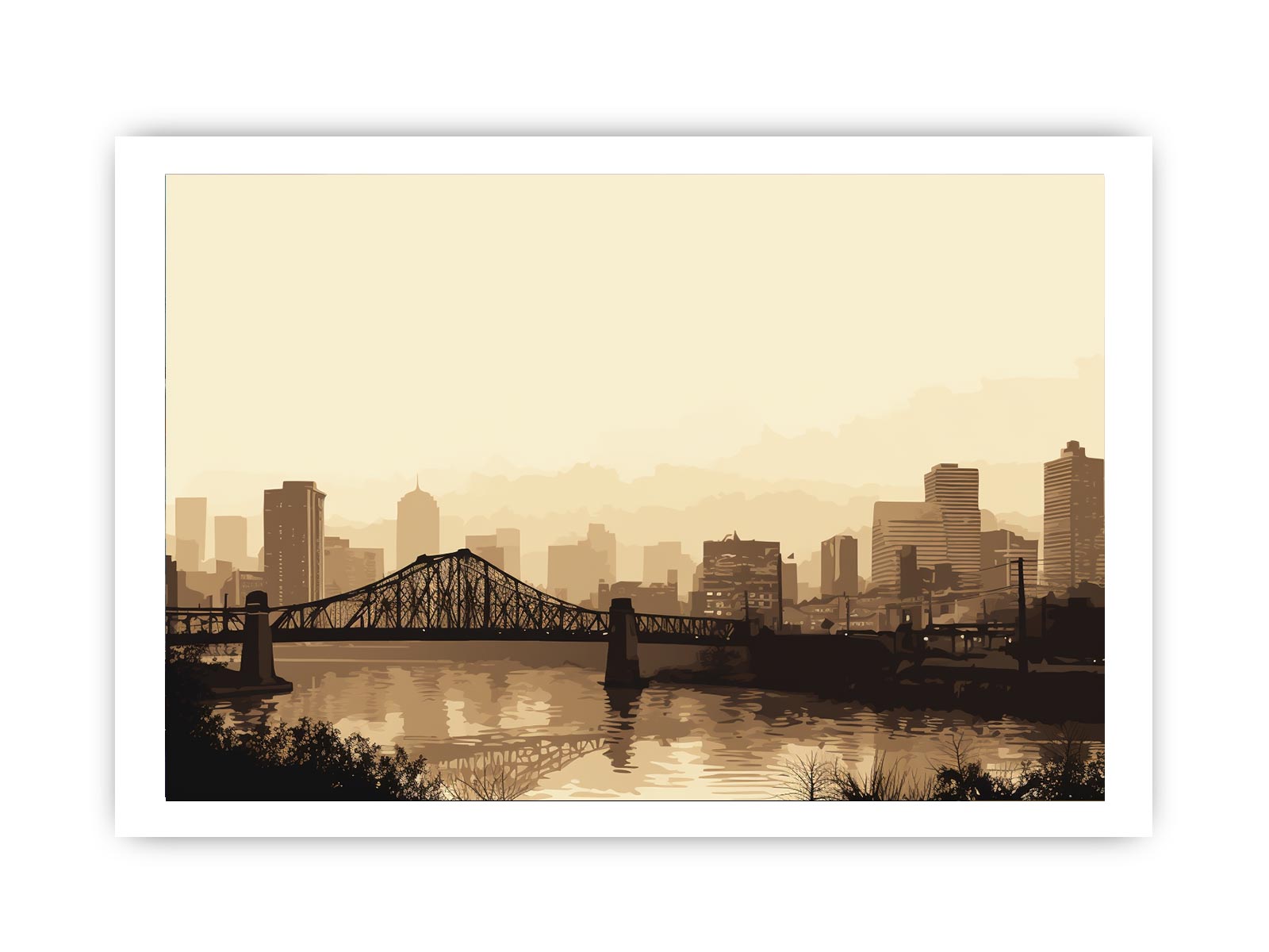 Brisbane Bridge Sepia Art Canvas Art Print - Image 29