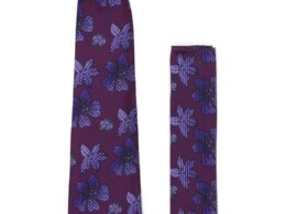 Wine Purple Floral Necktie with Handkerchief Set