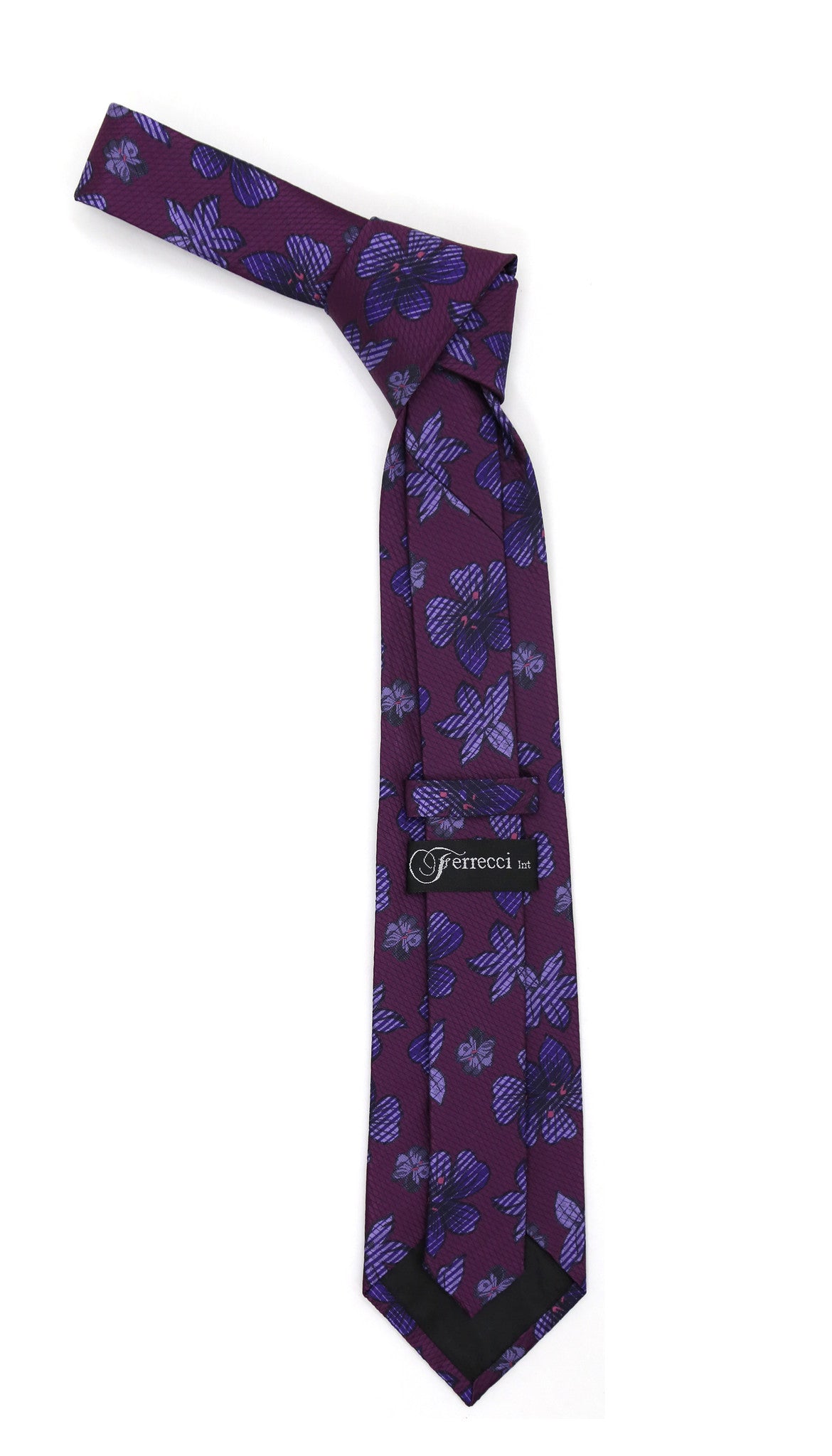Wine Purple Floral Necktie with Handkerchief Set - Image 2