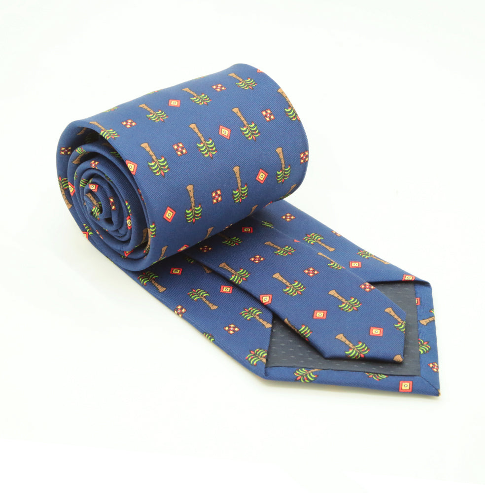 Palm Tree Navy Necktie with Handkerchief Set - Image 2