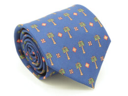 Palm Tree Navy Necktie with Handkerchief Set
