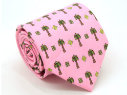 Palm Tree Pink Necktie with Handkerchief Set
