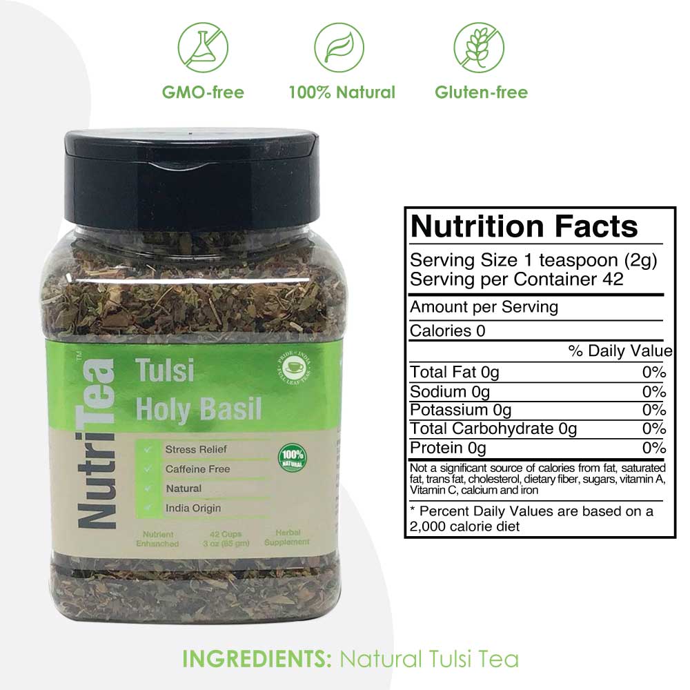 NUTRITEA Natural Tulsi Holy Basil Herbal Full Leaf Tea (Caffeine Free) - Image 3