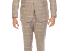 Wilton Tan Mens 2 Button Slim Notch Lapel Suit With Pick Stiching "U" Shaped Vest Double Breasted Contrast Vest