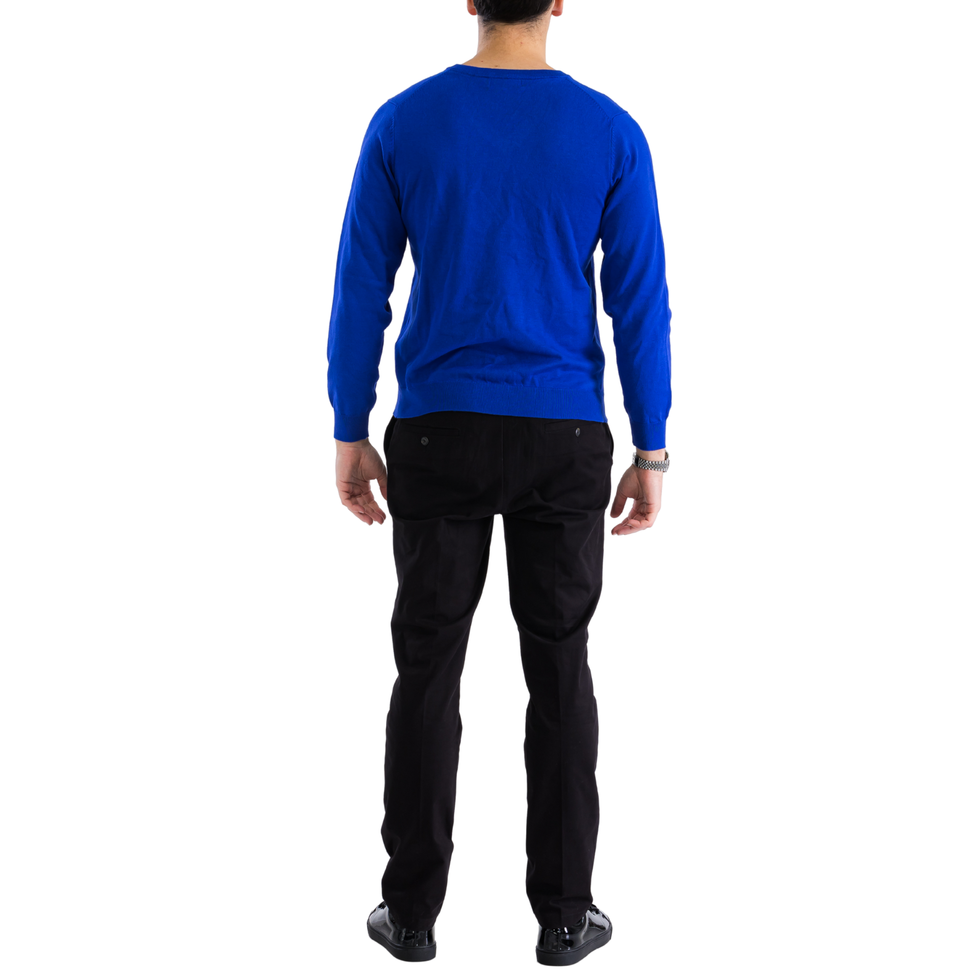 Sam Jacobi Mens Pullover Indigo Knitted Sweater V-neck Stylish Knitwear Long Sleeve Casual Slim Fit - Image 3