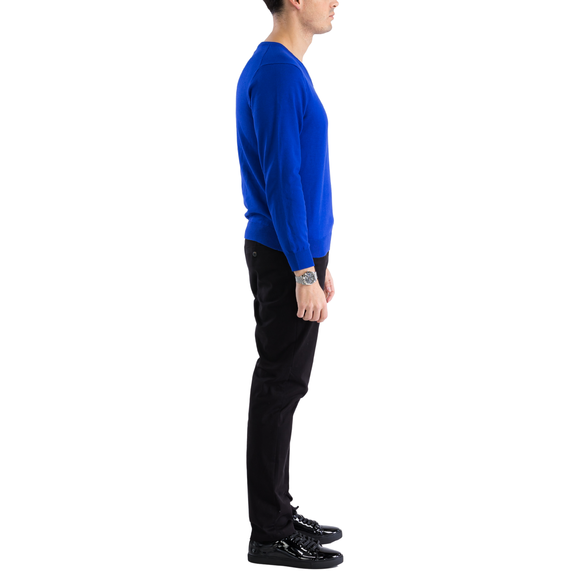 Sam Jacobi Mens Pullover Indigo Knitted Sweater V-neck Stylish Knitwear Long Sleeve Casual Slim Fit - Image 4