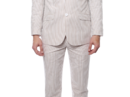 Men's Slim Fit Two Button Tan Seersucker Suit