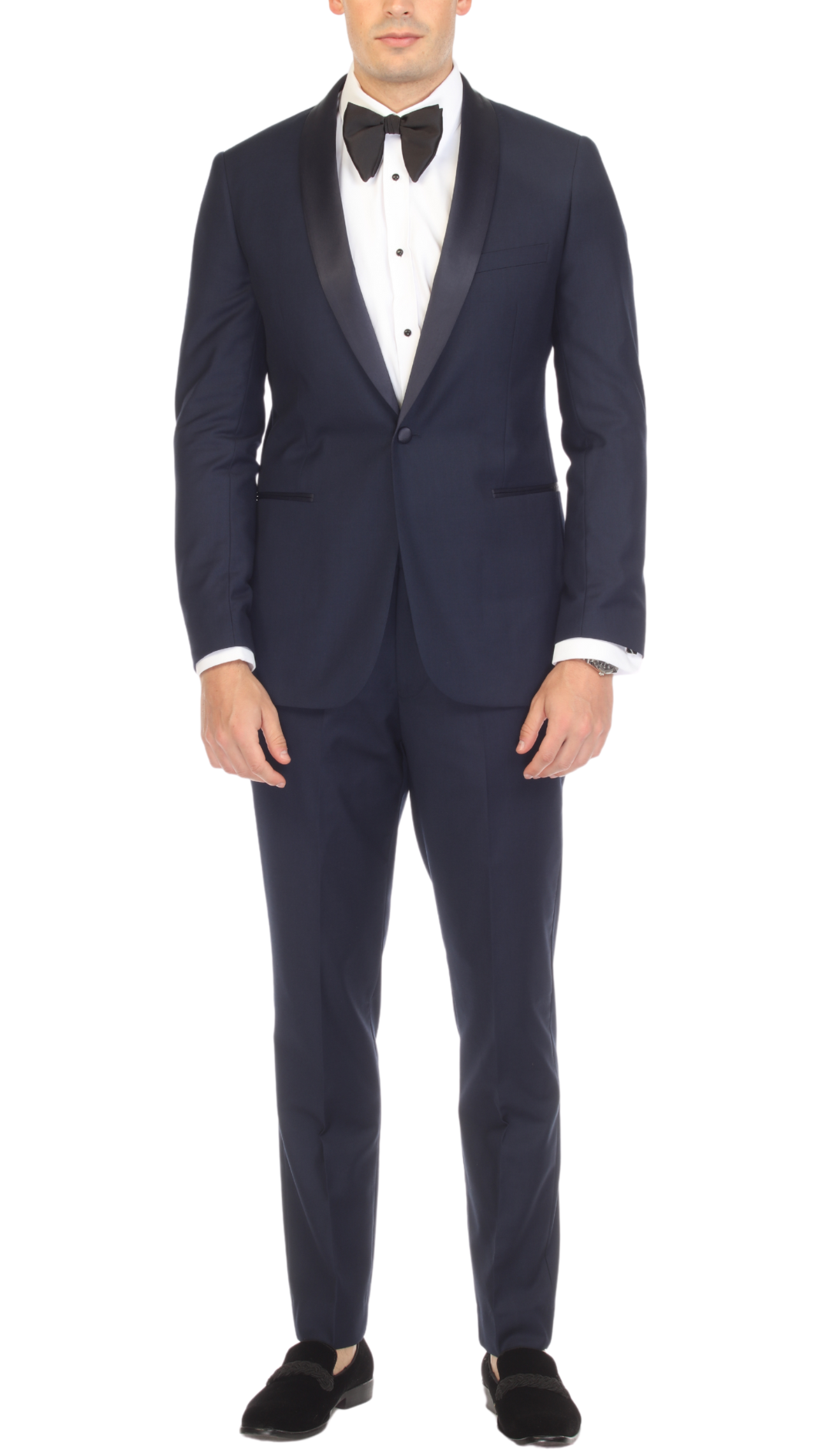 Ferrecci Men's Reno Navy / Navy Slim Fit Shawl Lapel 2 Piece Tuxedo Suit Set - Image 18