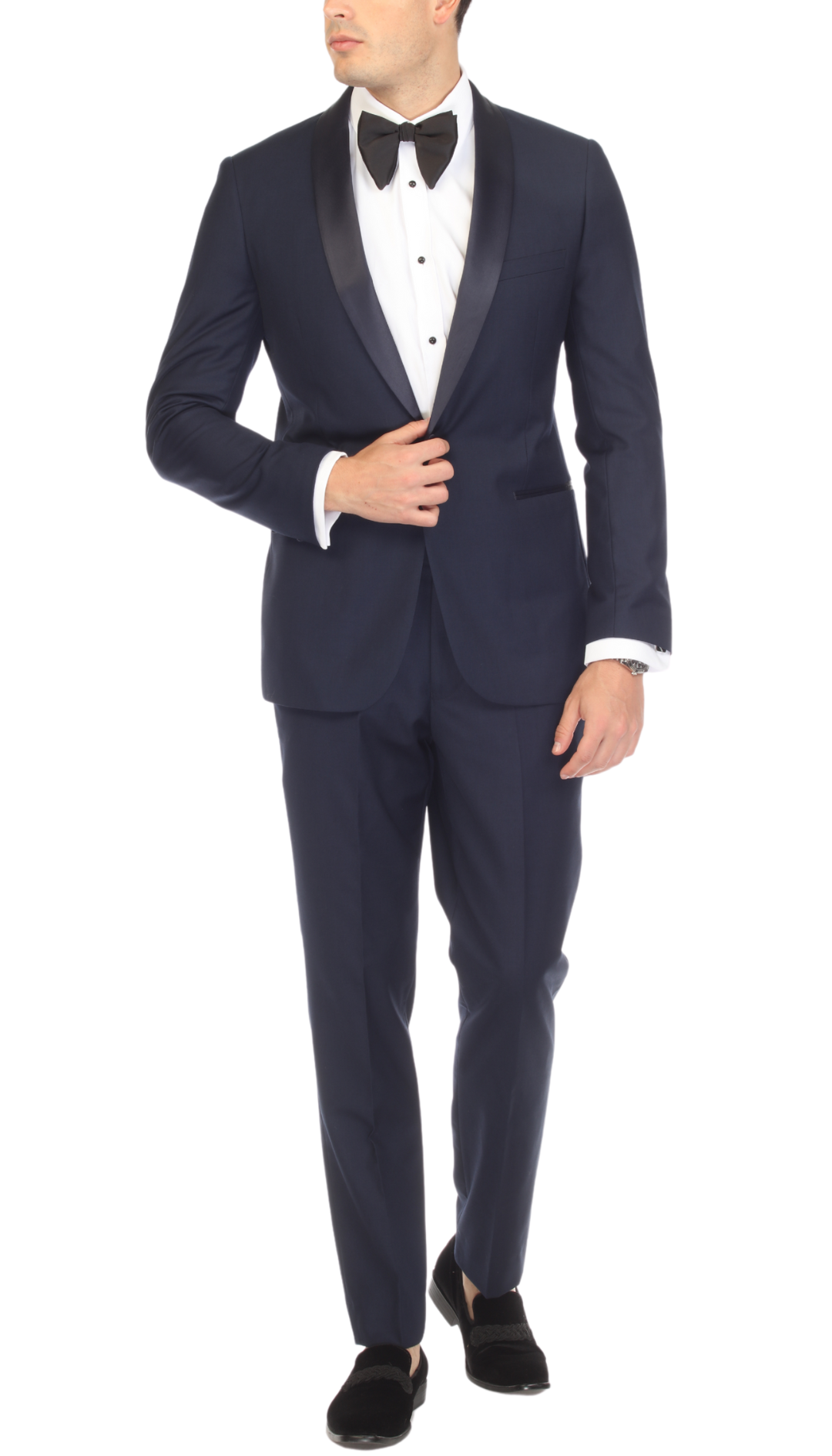 Ferrecci Men's Reno Navy / Navy Slim Fit Shawl Lapel 2 Piece Tuxedo Suit Set - Image 5