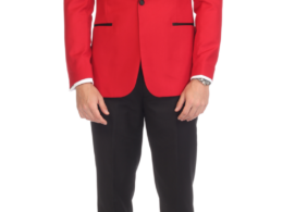 Ferrecci Men's Reno Red/Black Slim Fit Shawl Lapel 2 Piece Tuxedo Suit Set