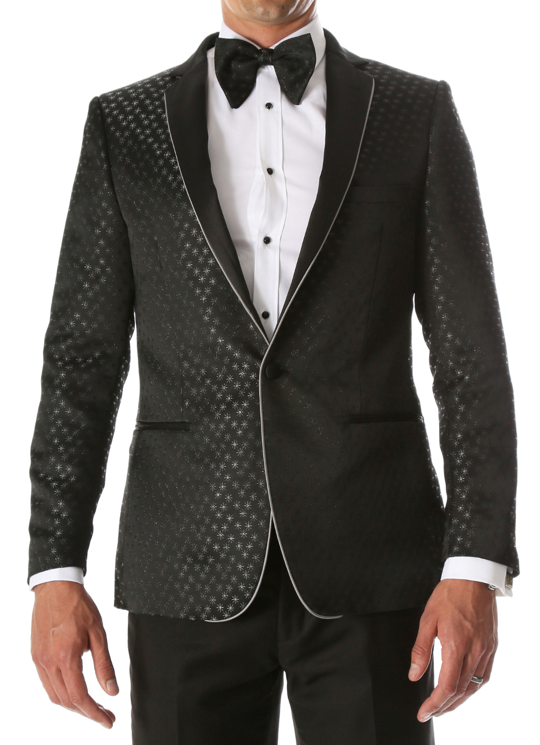Men's Pronto Black Star Modern Fit Notch Lapel Tuxedo Blazer