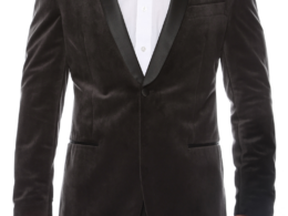 Enzo Grey Slim Fit Velvet Shawl Collar Tuxedo Blazer