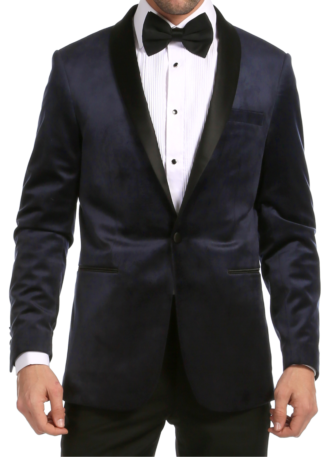 Enzo Navy Velvet Slim Fit Shawl Lapel Tuxedo Men's Blazer
