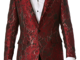 Men's Romi Red Floral Modern Fit Shawl Collar Tuxedo Blazer