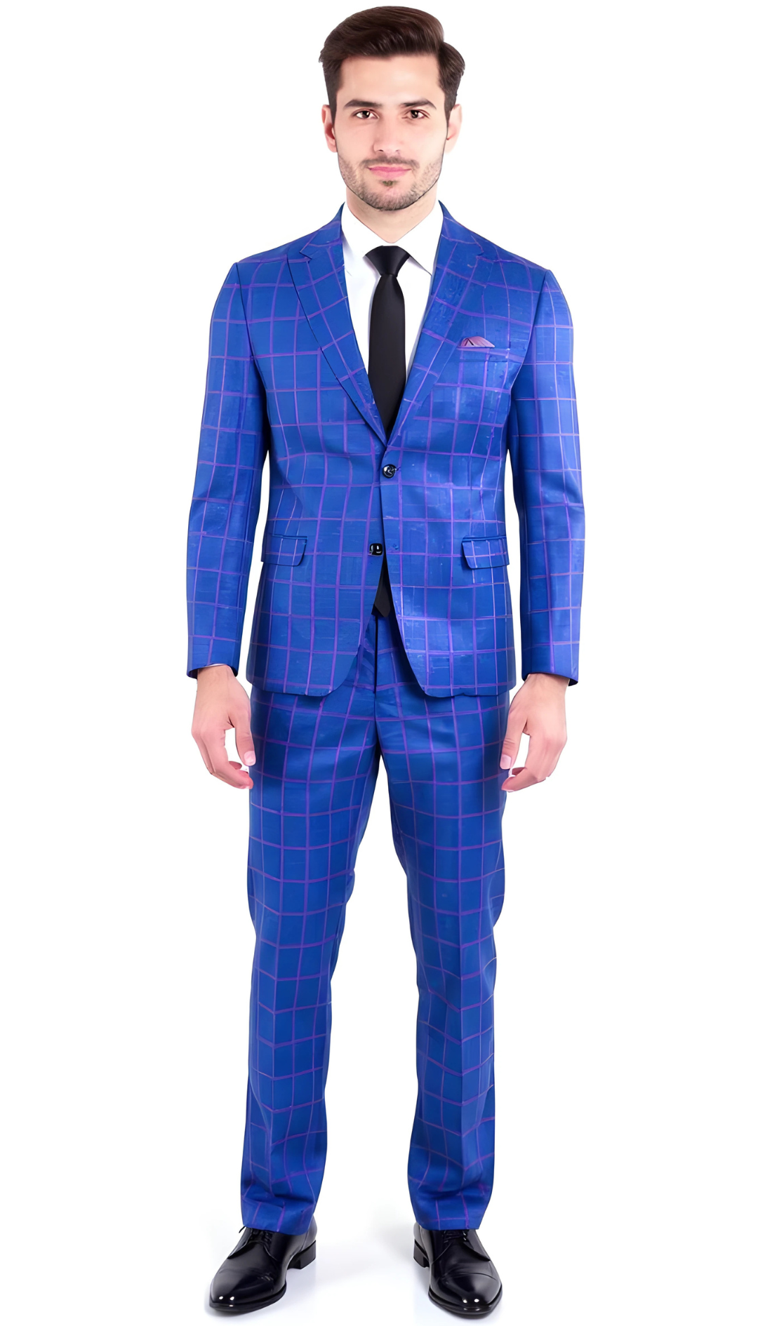 The Kingston Mens Blue Checker Slim Fit 3 Piece Suit - Image 2
