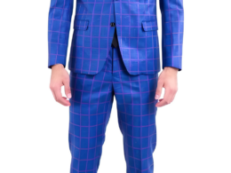 The Kingston Mens Blue Checker Slim Fit 3 Piece Suit