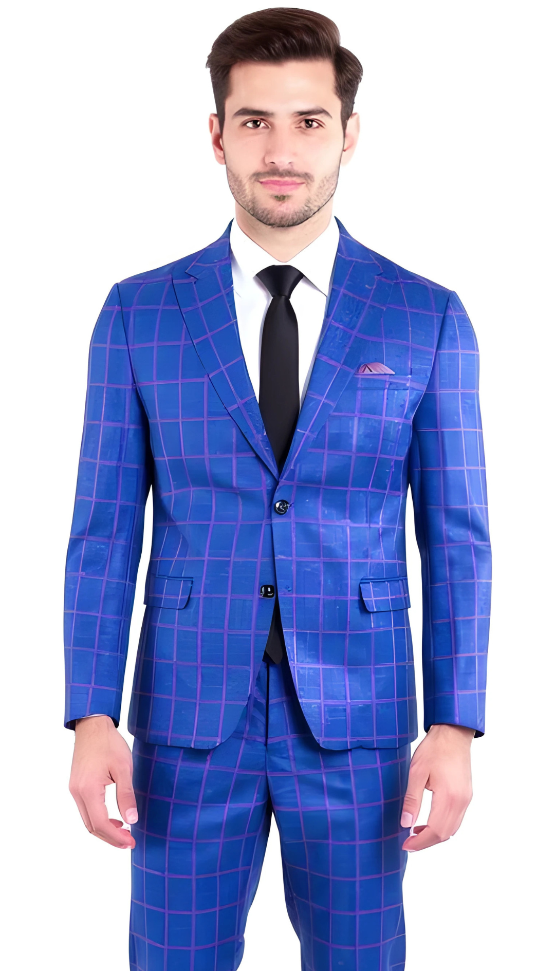 The Kingston Mens Blue Checker Slim Fit 3 Piece Suit - Image 3