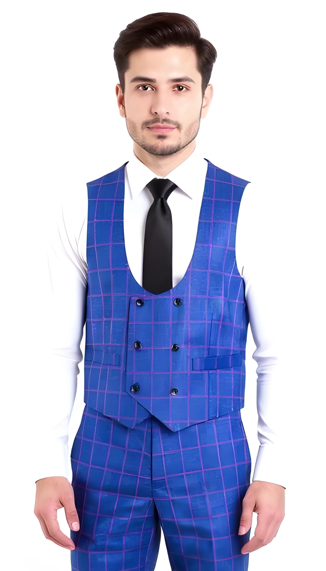 The Kingston Mens Blue Checker Slim Fit 3 Piece Suit - Image 4