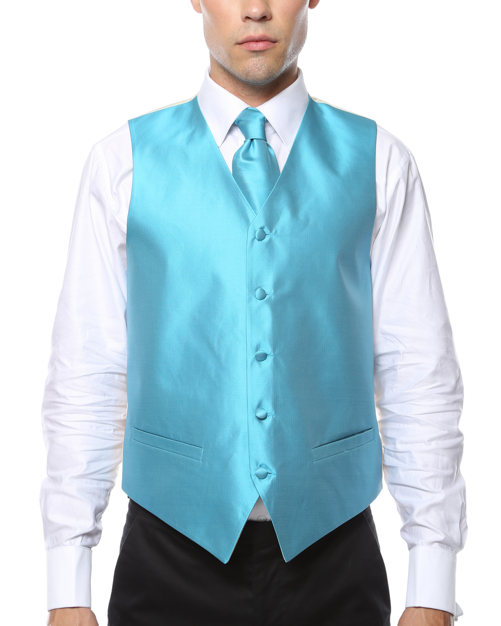 Ferrecci Mens PV450 - Turquoise with Black Back Adjustable Textured Vest Set - Image 4