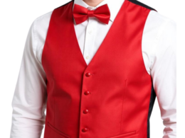Ferrecci Mens PV450 - Red with Black Back Adjustable Textured Vest Set