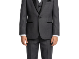 Ultimate Elegance: Boys Grey Shawl Collar Tuxedo for Dapper Occasions