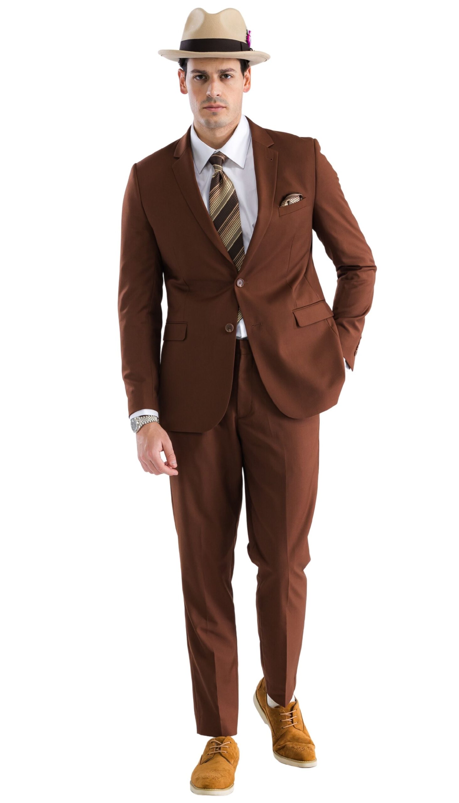 Oslo Brown Slim Fit Notch Lapel 2 Piece Suit - Image 3