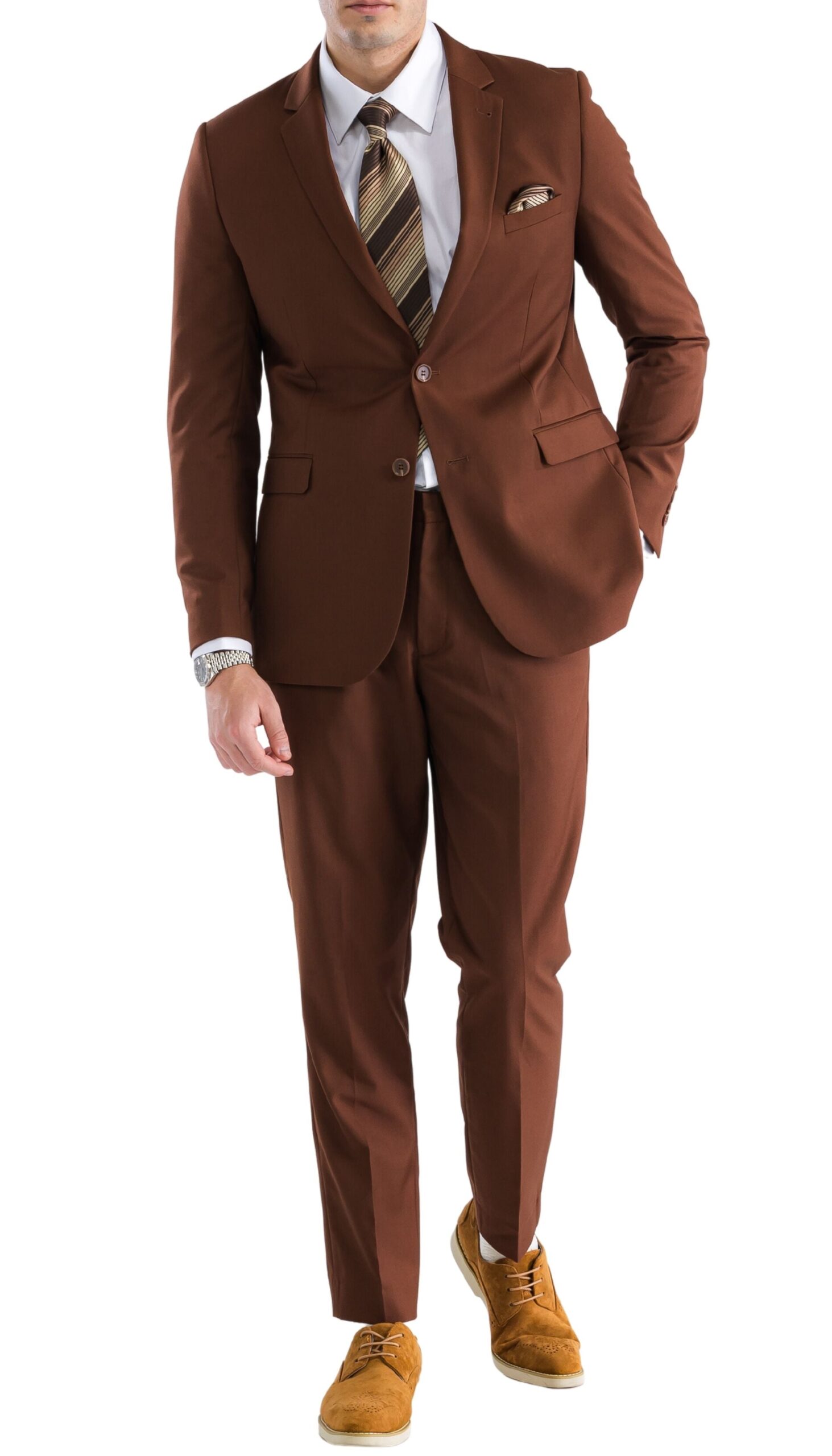 Oslo Brown Slim Fit Notch Lapel 2 Piece Suit - Image 2