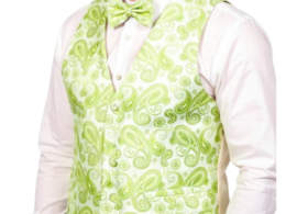 Ferrecci Mens PV350 - Lime Green Paisley with White Back Adjustable Vest Set