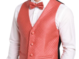 Ferrecci Mens PV300 - Coral with Black Back Adjustable Diamond Vest Set