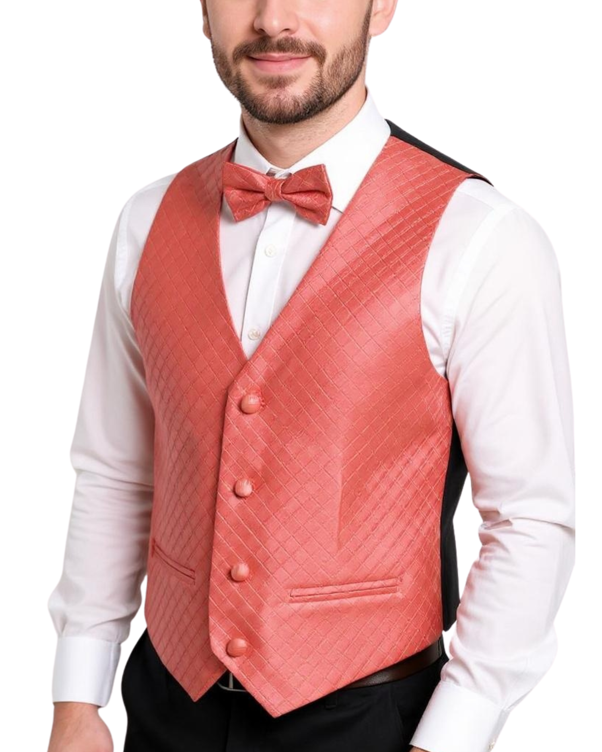 Ferrecci Mens PV300 - Coral with Black Back Adjustable Diamond Vest Set