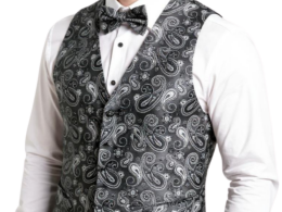 Ferrecci Mens PV350 - Grey Paisley with Black Back Adjustable Vest Set