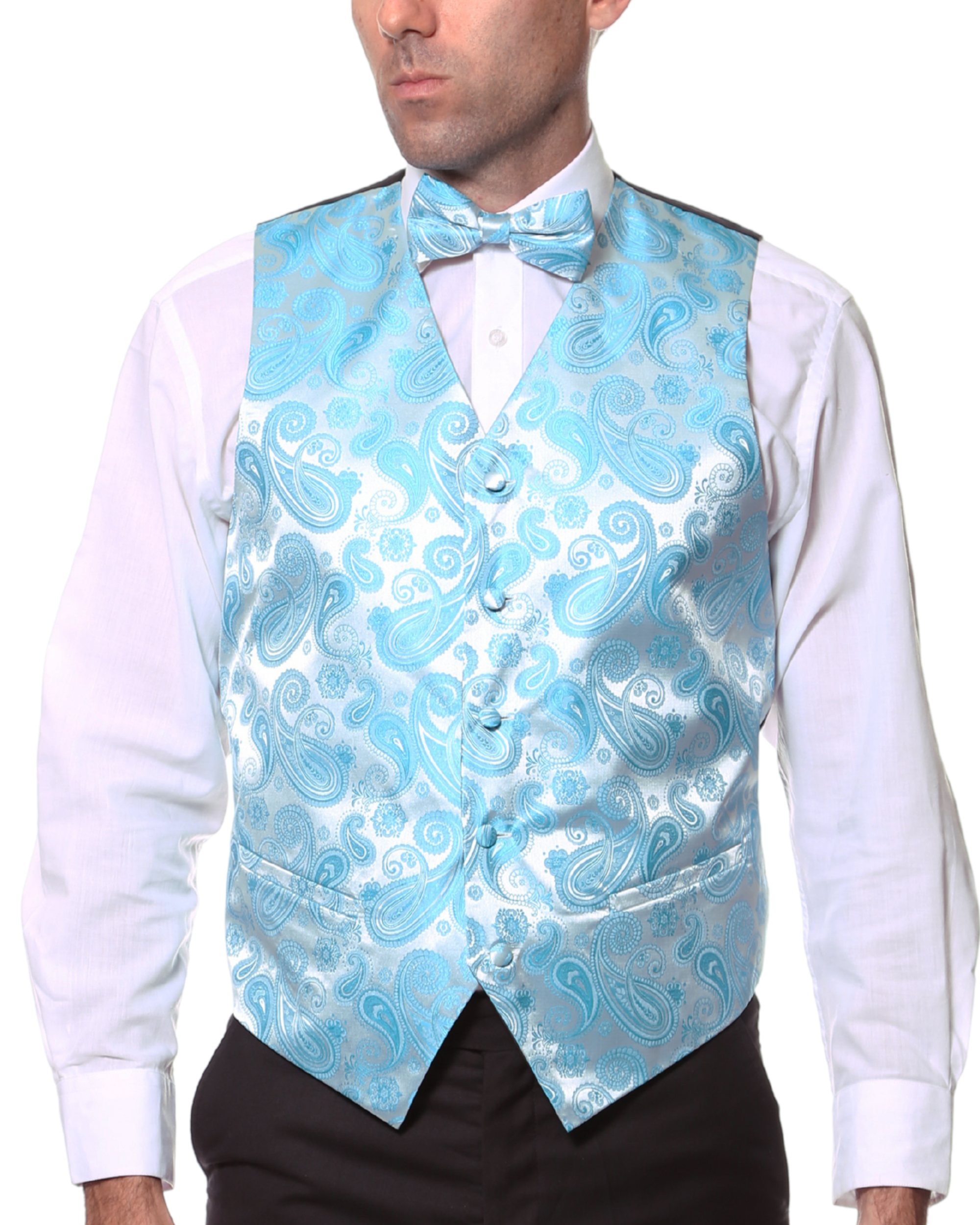 Ferrecci Mens PV350 - Turquoise Paisley with Turquoise Back Adjustable Vest Set - Image 10