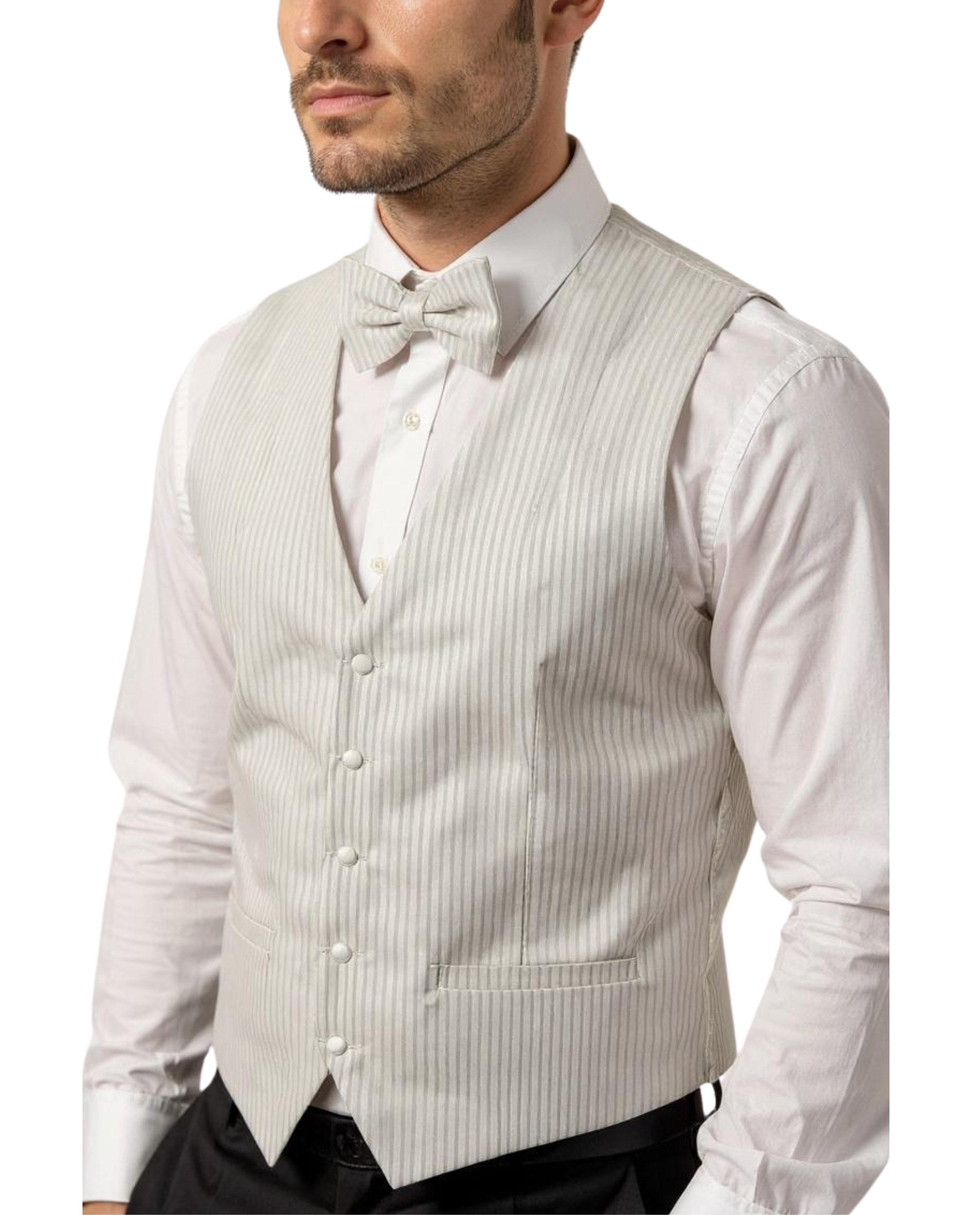 Ferrecci Mens PV400 - White Stripped with White Back Adjustable Vest Set - Image 3